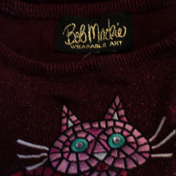 Bob Mackie Wearable Art Maroon Sparkle Knit Sweater - Picture 5 of 5